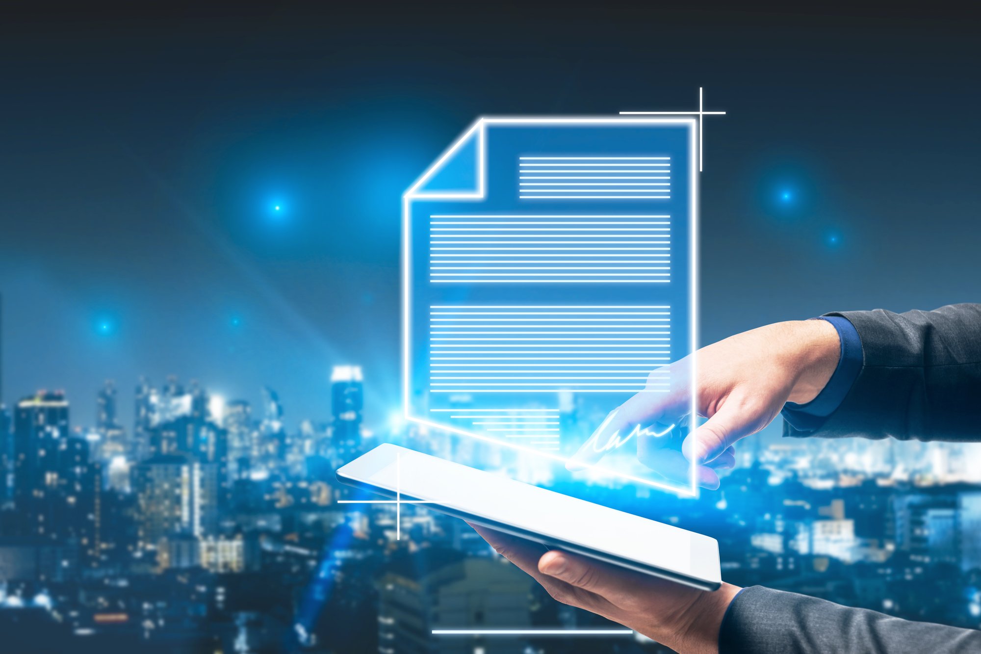 close-up-hand-pointing-glowing-abstract-electronic-document-with-signature-night-city-background-digital-agreement-concept-double-exposure close-up-hand-pointing-glowing-abstract-electronic-document-with-signature-night-city-background-digital-agreement-concept-double-exposure